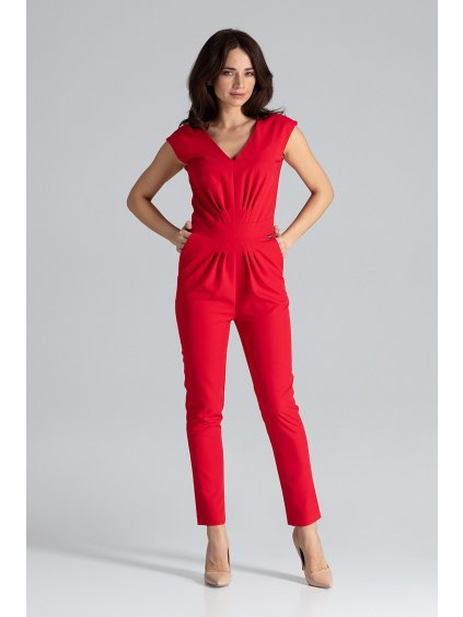Červený elegantní overal K496 Red