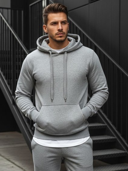 Šedá pánská mikina s kapucí