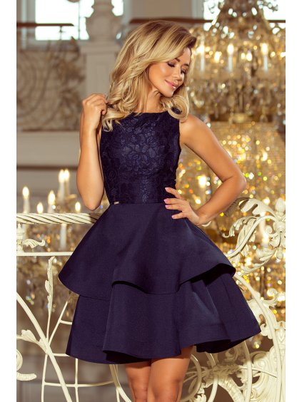 Tmavě modré šaty s krajkovým topem LAURA