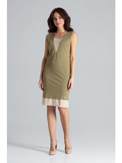 Olivové šaty bez rukávů
