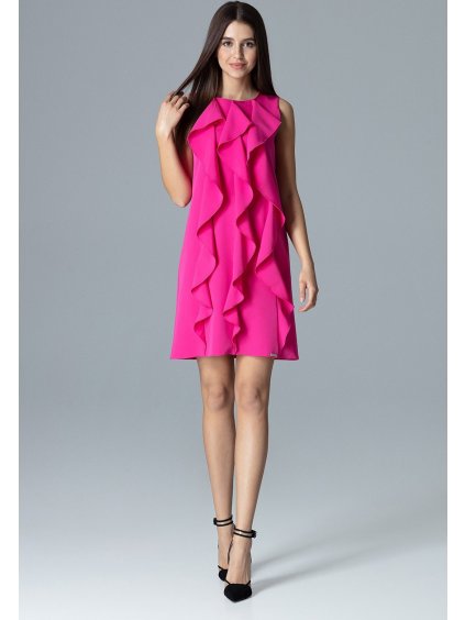 Fuchsiové šaty s volánem