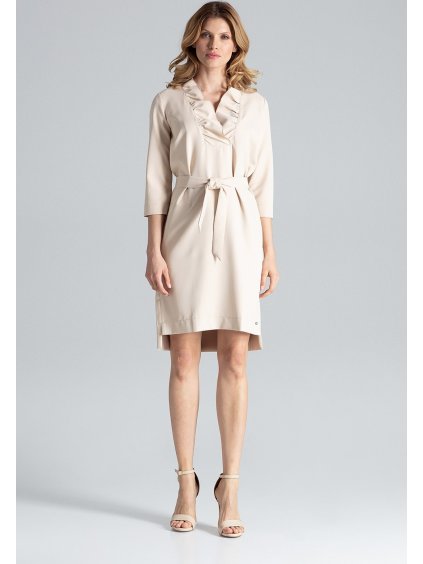 Béžové šaty s mašlí M644 Beige