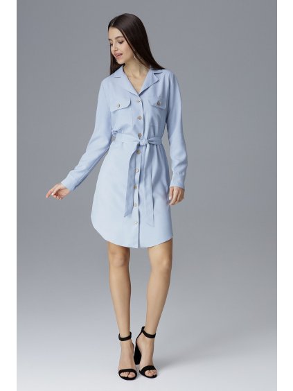 Modré šaty ve stylu košile M630 Light Blue