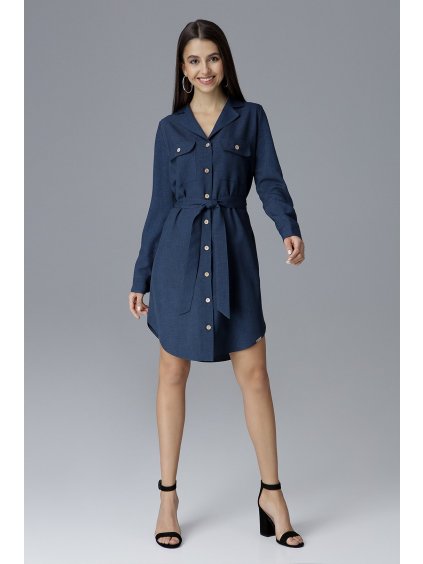 Modré šaty ve stylu košile M630 Navy