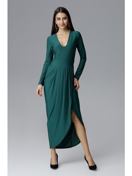 Zelené šaty s rozparkem