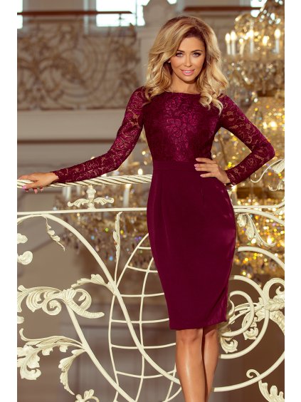 Elegantní bordó šaty s dlouhým rukávem EMMA