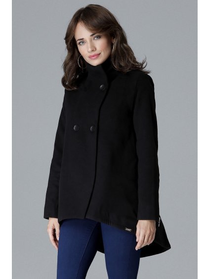 Černý asymetrický kabát