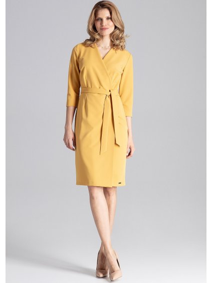 Hořčicové šaty s páskem