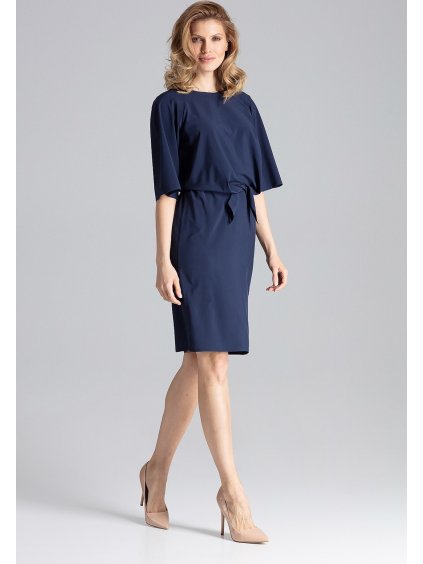 Tmavě modré šaty s vázáním