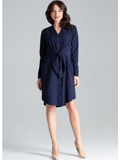 Tmavě modré šaty s vázáním