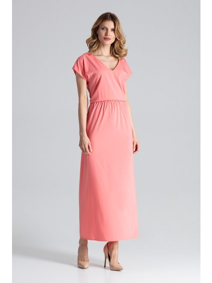 Růžové dlouhé šaty M668 Coral