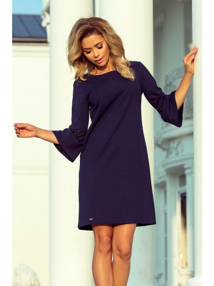 Tmavě modré šaty NICOLE s krajkou na rukávech