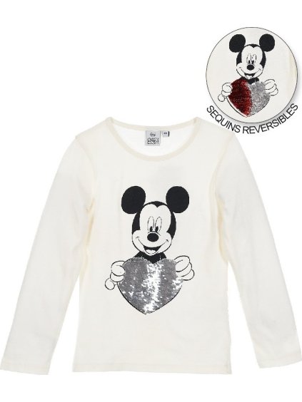 Mickey Mouse dívčí bílé tričko s oboustrannými flitry (Velikost 98)