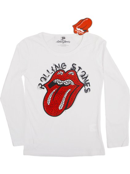 Rolling Stones bílá dívčí halenka s potiskem (Velikost 2XS)