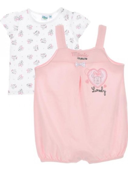 Disney Minnie Mouse dívčí růžový set tričko+overálek (Velikost 48)
