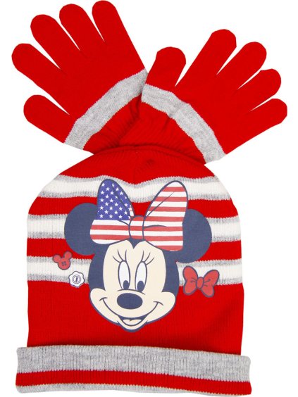Minnie Mouse červený dívčí zimní pruhovaný set