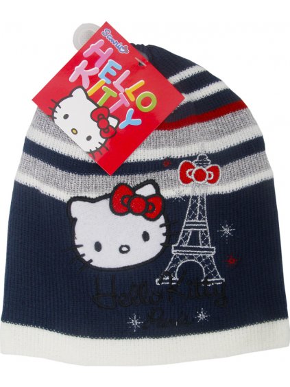 HELLO KITTY DÍVČÍ MODRÁ PRUHOVANÁ ČEPICE PARIS