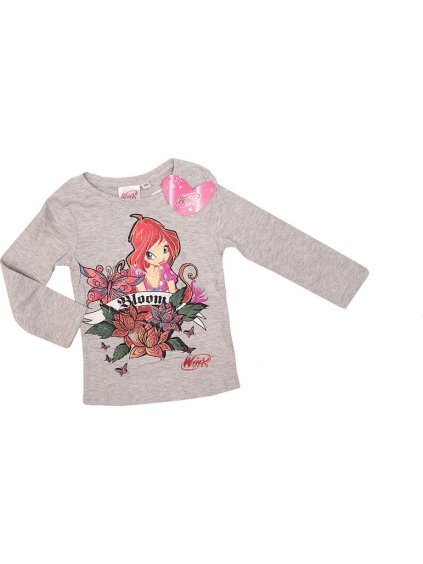 WINXCLUB dívčí šedé tričko s dlouhým rukávem