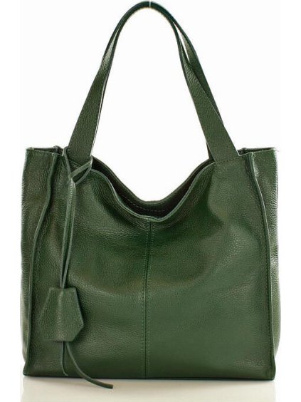 MARCO MAZZINI Tmavě zelená dámská kožená shopper kabelka (Velikost ONE SIZE)
