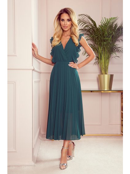 Elegantní zelené šaty BRENDA s plisovanou sukní