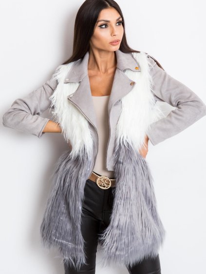 Dámská šedo-bílá chlupatá vesta