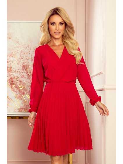 Červené šifónové šaty CAMILLA (Velikost S)