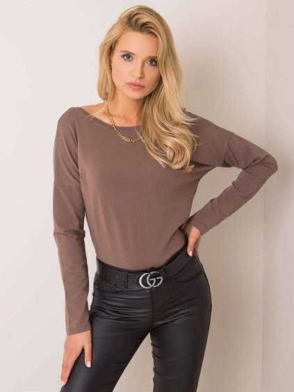 Hnědé dámské tričko s výstřihem na zádech