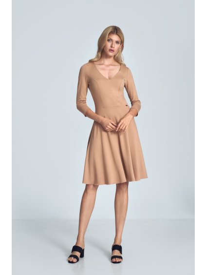 Béžové šaty s 3/4 rukávem