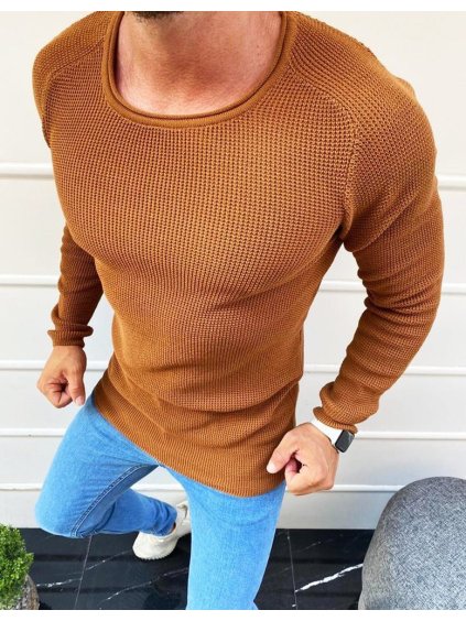 Karamelový klasický pánský svetr