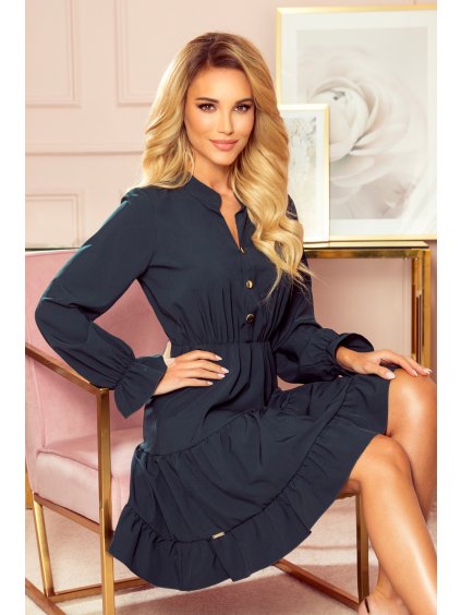 Zelené šaty s volánky a zlatými knoflíky DAKOTA