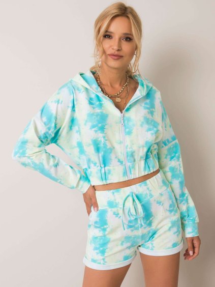 Modro-bílá batikovaná souprava mikiny a šortek