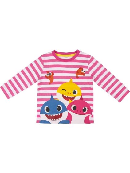 Baby Shark růžové pruhované dívčí tričko (Velikost 74)
