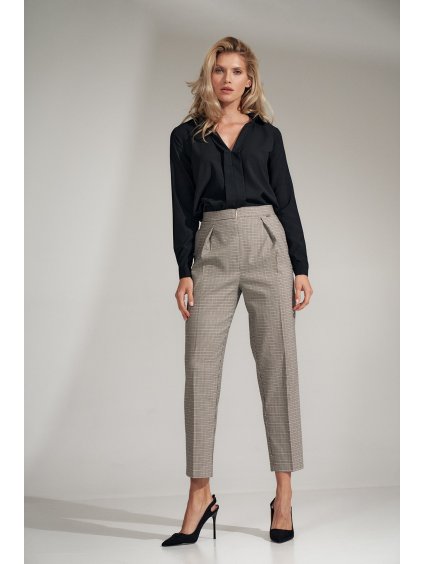 Béžovo-šedé vzorované dámské elegantní kalhoty