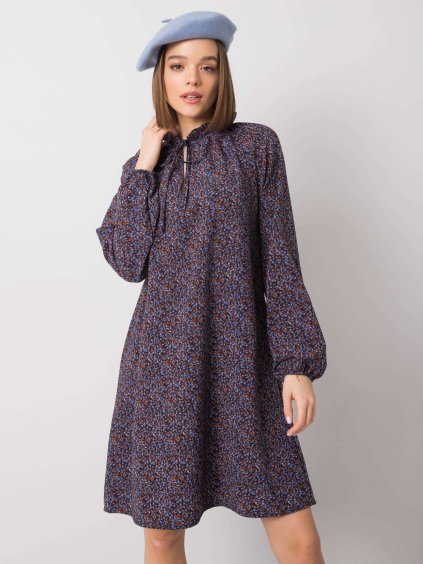 Tmavě modré dámské vzorované šaty