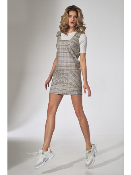Dámské béžové kárované šaty