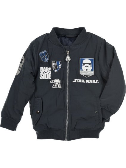 Star Wars tmavě šedý chlapecký bomber s nášivkami (Velikost 102)