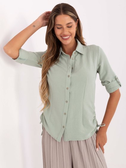 Mintová dámská košile s řasením