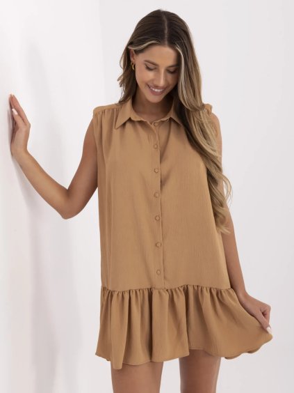 Béžové dámské košilové šaty bez rukávů