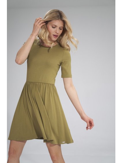 Olivové šaty s krátkými rukávy