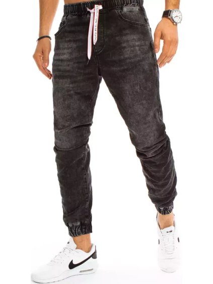 Černé joggery na ozdobnou šňůrku