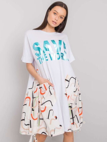 Bílé dámské šaty s béžovým vzorem