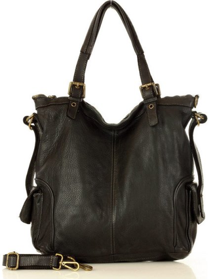 MARCO MAZZINI Černá kožená shopper kabelka (Velikost ONE SIZE)