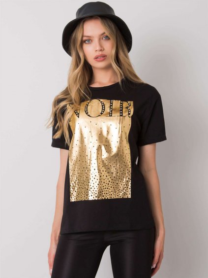 Černé dámské tričko se zlatým potiskem