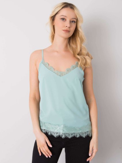 Mintový dámský top s krajkou