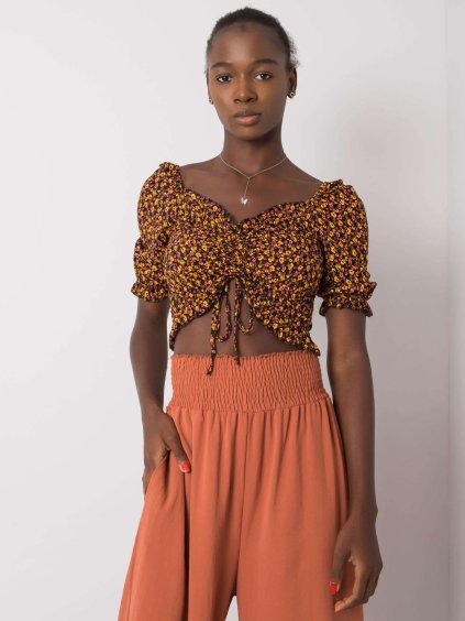 Černé květinové tričko s řasením