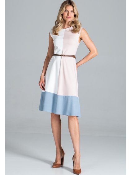 Trojbarevné šaty - smetanová/růžová/modrá