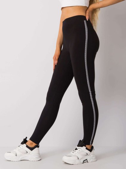 Černé legíny se stříbrným pruhem a nápisy