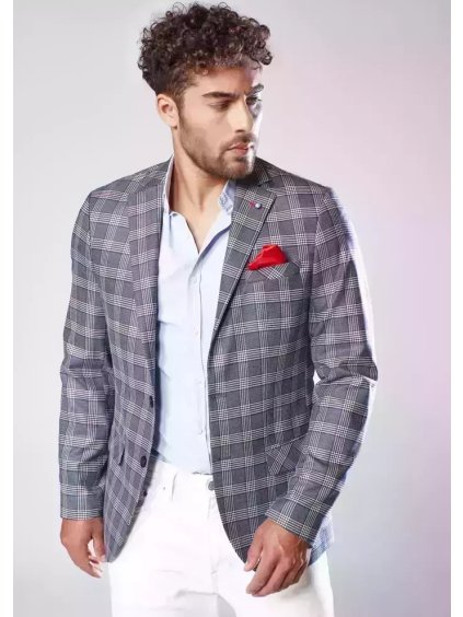 Tmavě modré pánské kárované sako