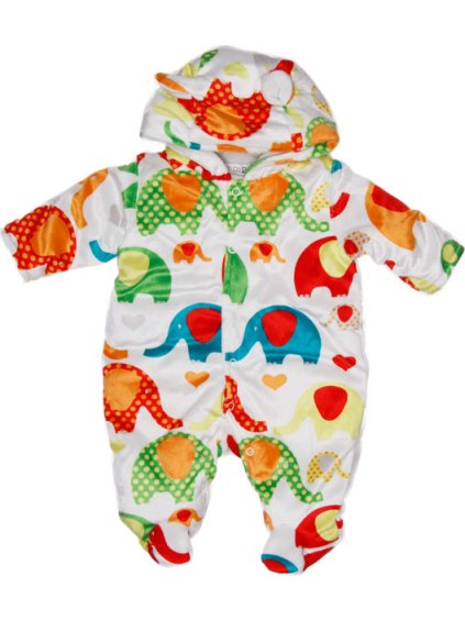 Nursery Time Bílá kombinéza s barevnými sloníky
