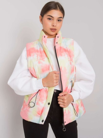 Žluto-růžová dámská vesta s gumičkou v pase